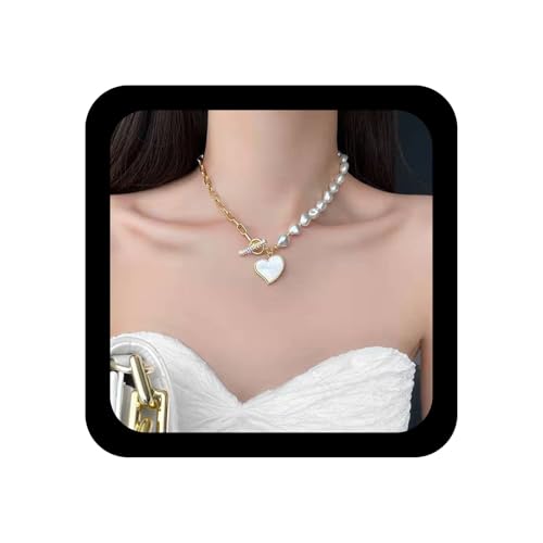 Xmsrn Vintage Kristall Herz Anhänger Halskette Boho Perle Halskette Gold Cz Perle Fritillaria Herz Liebe Strass T Bar Toggle Schmuck Für Frauen von Xmsrn