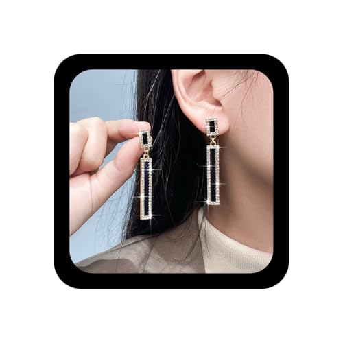 Xmsrn Vintage Kristall Quadratische Ohrringe Schwarz Emaille Quadratische Ohrringe Lange Strass Tropfen Schwarz Geometrische Ohrstecker Schmuck Für Frauen von Xmsrn