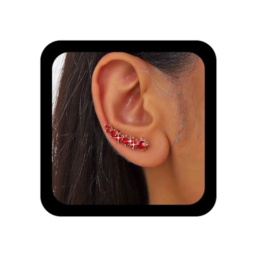 Xmsrn Vintage Kristall Rubin Ohrclimber Ohrringe Strass Rubin Ohrstecker Ohrringe Boho Roter Edelstein Kristall Gebogene Ohr Warp Schmuck Für Frauen von Xmsrn