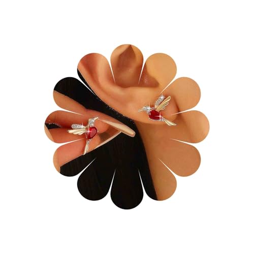 Xmsrn Vintage Kristall Rubin Ohrringe Rubin Vogel Ohrstecker Ohrringe Gold Strass Vogel Ohrringe Gold Statement Ohrringe Für Frauen von Xmsrn