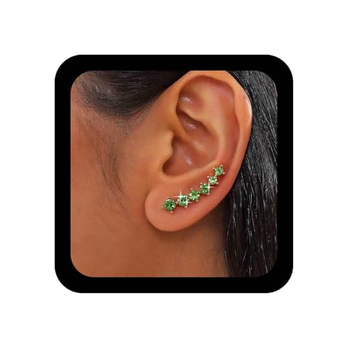 Xmsrn Vintage Kristall Smaragd Ohrclimber Ohrringe Strass Smaragd Ohrstecker Ohrringe Boho Grüner Edelstein Kristall Gebogene Ohr Warp Schmuck Für Frauen von Xmsrn