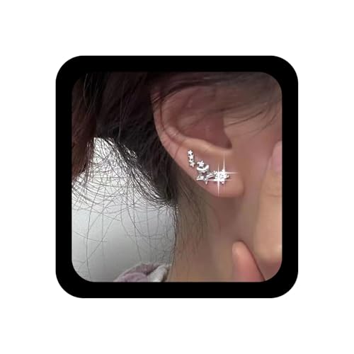 Xmsrn Vintage Kristall Stern Ohrclimber Ohrringe Strass Stern Ohrstecker Boho Silber Funkelnde Cz Ohrstecker Kristall Gebogene Ohr Warp Ohrringe Schmuck Für Frauen von Xmsrn