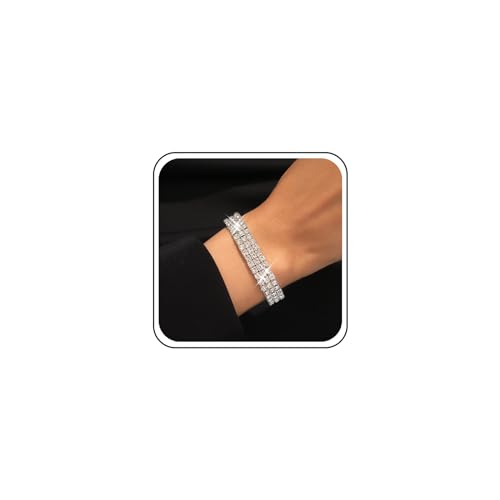 Xmsrn Vintage Layered Strass Tennis Armband Elastische Kristall Kette Armband Silber Stretch Cz Armband Kristall Braut Cz Hand Kette Armband Schmuck Für Frauen Und Mädchen von Xmsrn