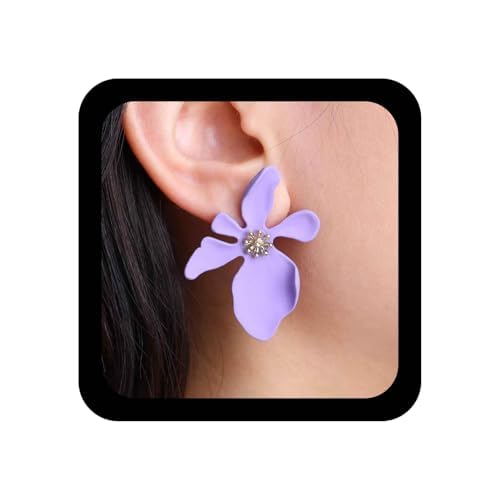 Xmsrn Vintage Lila Blume Ohrstecker Lila Emaille Blume Ohrringe Matt Floral Ohrringe Große Blume Ohrstecker Große Blume Blütenblatt Ohrringe Für Frauen von Xmsrn