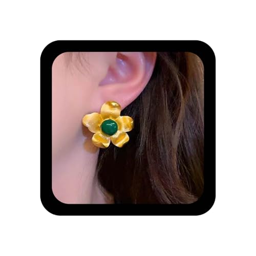 Xmsrn Vintage Metall Blume Ohrringe Grün Smaragd Ohrstecker Boho Blume Ohrstecker Gold Blumen Ohrringe Hochzeit Blume Ohrstecker Runden Edelstein Ohrstecker Schmuck Für Frauen von Xmsrn