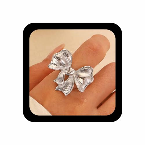 Xmsrn Vintage Metall Bogen Knöchel Ring Texturiert Bogen Fingerring Silber Übertrieben Ring Punk Boho Bowknot Hand Schmuck Für Frauen von Xmsrn