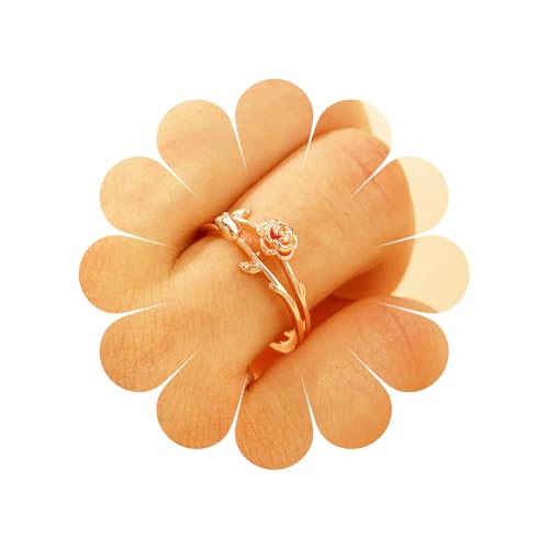 Xmsrn Vintage Metall Rose Blume Knöchel Ring Gold Rose Fingerring Offene Blume Ring Boho Wickeln Hand Einstellbar Aussage Schmuck Für Frauen von Xmsrn