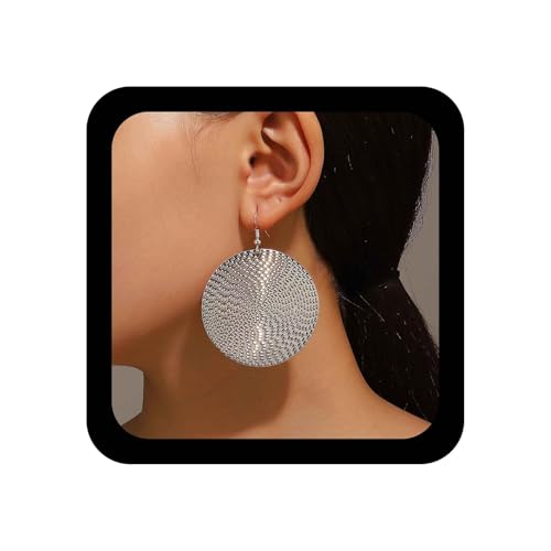 Xmsrn Vintage Münze Scheibe Tropfen Ohrringe Gehämmert Münze Baumeln Ohrringe Silber Übertrieben Haken Baumeln Retro-Münze Ohrstecker Große Scheibe Schmuck Für Frauen von Xmsrn