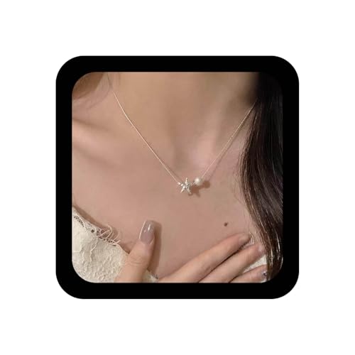 Xmsrn Vintage Perlen Anhänger Halskette Boho Perlen Choker Halskette Silber Seestern Choker Halskette Perle Stern Halskette Silber Perle Schwimmende Halskette Schmuck Für Frauen von Xmsrn