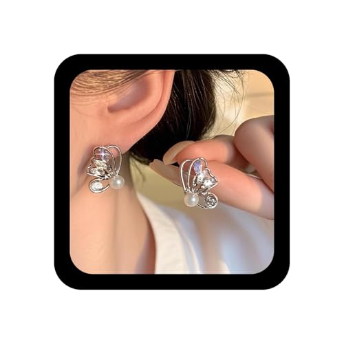 Xmsrn Vintage Perlen Ohrringe Baumeln Hohlen Schmetterling Ohrstecker Kristall Perle Tropfen Ohrringe Boho Cz Schmetterling Flügel Ohrstecker Strass Kristall Schmuck Für Frauen von Xmsrn