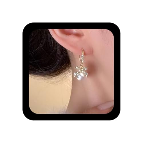 Xmsrn Vintage Perlen Ohrringe Kristall Bogen Ohrstecker Ohrringe Boho Perle Tropfen Strass Bowknot Cz Funkelnden Bogen Haken Schmuck Für Frauen Baumeln von Xmsrn