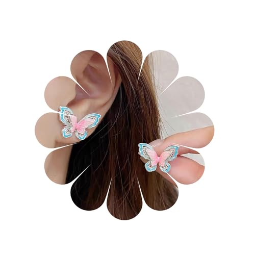 Xmsrn Vintage Rosa Und Blau Schmetterling Ohrringe Öl Tropfen Schmetterling Ohrstecker Statement Ohrringe Boho Baumeln Schmuck Für Frauen von Xmsrn