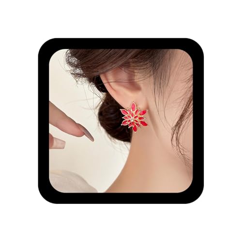 Xmsrn Vintage Rot Öl Tropfen Blume Ohrringe Große Blume Ohrstecker Ohrringe Emaille Hochzeit Ohrstecker Rot Pfirsich Blüte Schmuck Für Frauen von Xmsrn