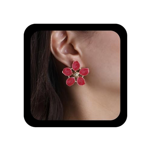 Xmsrn Vintage Rot Öl Tropfen Blume Ohrringe Übertrieben Blume Ohrstecker Ohrringe Emaille Blumen Hochzeit Ohrstecker Rot Pfirsich Blüte Schmuck Für Frauen von Xmsrn
