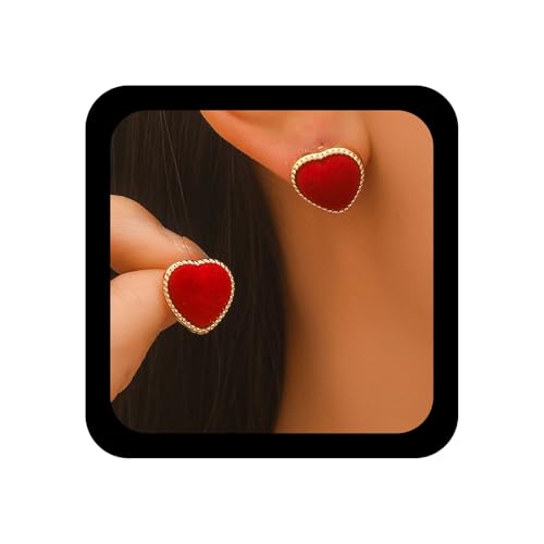 Xmsrn Vintage Rote Herz Ohrstecker Ohrringe Puffy Herz Liebe Ohrringe Herz Liebe Reif Ohrringe Boho Liebe Herz Ohrstecker Ohrringe Roten Samt Herz Liebe Ohrringe Für Frauen von Xmsrn