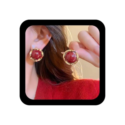 Xmsrn Vintage Rote Perlen Ohrstecker Rote Halbperlen Ohrringe Runde Korallen Ohrringe Rote Korallen Ohrstecker Rote Perlen Ohrringe Für Frauen von Xmsrn