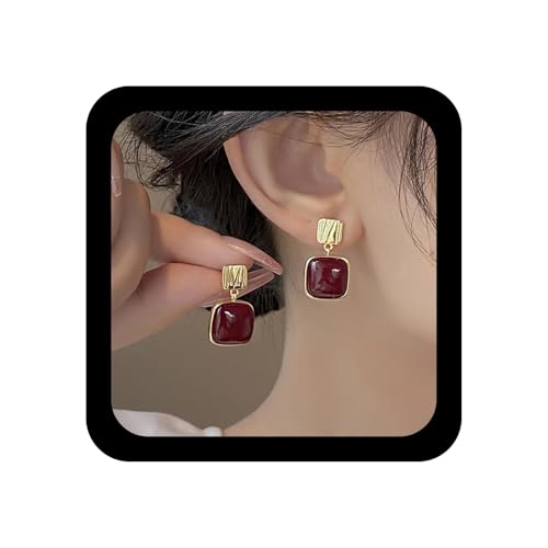 Xmsrn Vintage Rote Quadratische Baumeln Ohrringe Rot Emailliert Quadratische Ohrringe Koralle Tropfen Boho Rot Geometrische Ohrstecker Schmuck Für Frauen von Xmsrn