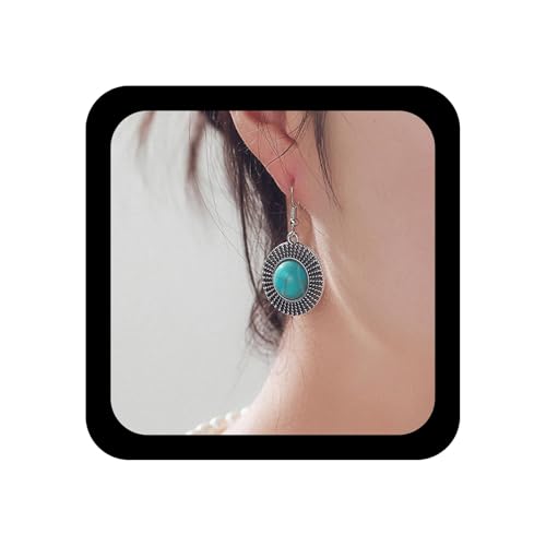 Xmsrn Vintage Runde Türkis Tropfen Ohrringe Blauen Stein Ohrstecker Tribal Türkis Ohrstecker Retro Baumeln Haken Ohrringe Aussage Runde Schmuck Für Frauen von Xmsrn