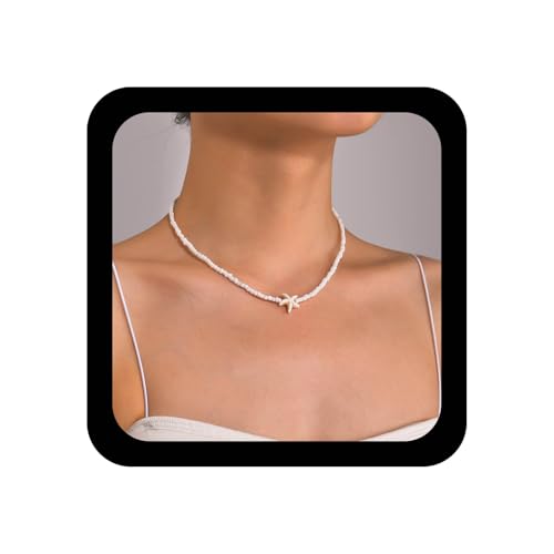 Xmsrn Vintage Saatgut Perle Choker Halskette Seestern Anhänger Halskette Weiß Reis Perle Kette Weiß Ozean Seestern Kette Stern Choker Schmuck Für Frauen von Xmsrn