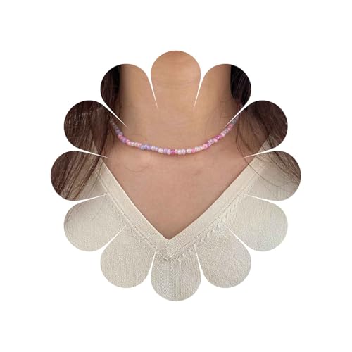 Xmsrn Vintage Saatgut Perlen Choker Halskette Rosa Reisperlen Halskette Rosa Reisperlen Kette Regenbogen Perlen Kette Strang Choker Schmuck Für Frauen von Xmsrn