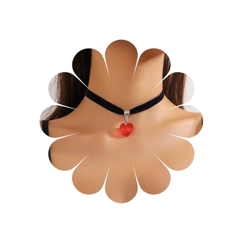Xmsrn Vintage Schwarzer Breiter Samt Choker Halskette Rot Kristall Herz Anhänger Halskette Rubin Herz Liebe Choker Halskette Kurz Schwarz Leder Halskette Boho Wildleder Halskette Schmuck Für Frauen von Xmsrn
