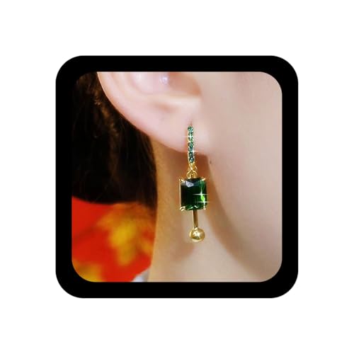 Xmsrn Vintage Smaragd Kristall Baumeln Ohrringe Grün Smaragd Tropfen Ohrringe Quadratisch Gold Lange Kugel Baumeln Cz Quadratischen Reifen Huggie Schmuck Für Frauen von Xmsrn