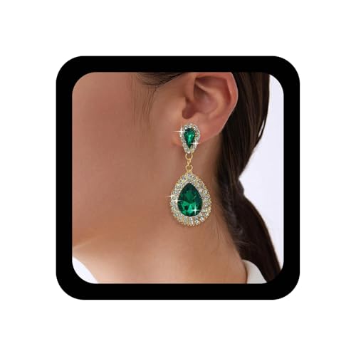 Xmsrn Vintage Smaragd Kristall Baumeln Ohrringe Grün Smaragd Tropfen Ohrringe Tropfen Gold Cz Baumeln Schmuck Für Frauen von Xmsrn