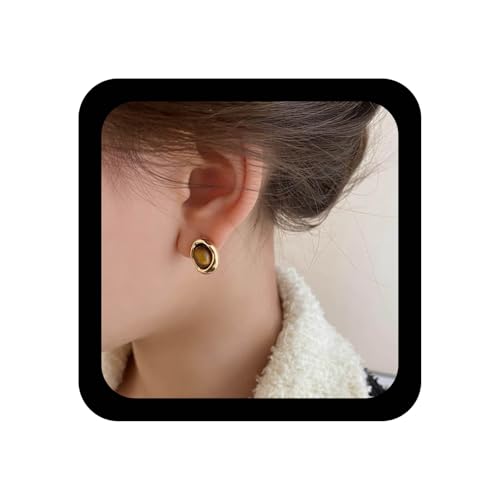 Xmsrn Vintage Tigerauge Kreis Ohrringe Bernstein Oval Unregelmäßig Ohrstecker Minimal Schmuck Für Frauen von Xmsrn