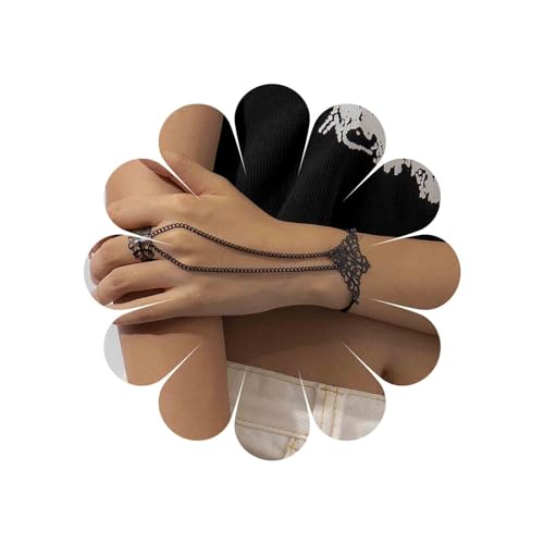 Xmsrn Vintage Tribal Finger Ring Armband Schwarz Sklavenarmband Handkette Boho Handgelenk Kette Goth Schmuck Für Frauen Und Mädchen von Xmsrn