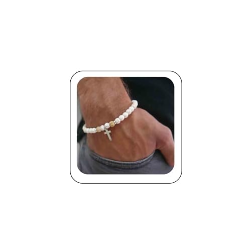 Xmsrn Vintage Turquiose Bead Armband Silber Corss Armband Kette Weiß Stein Hand Kette Armband Boho Turquiose Armband Schmuck Für Frauen Und Mädchen (weiß) von Xmsrn