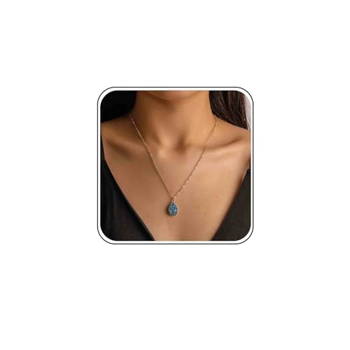 Xmsrn Vintage Wassertropfen Anhänger Halskette Blau Kristall Cluster Halskette Boho Teardrop Choker Halskette Blau Teadrop Halskette Für Frauen von Xmsrn