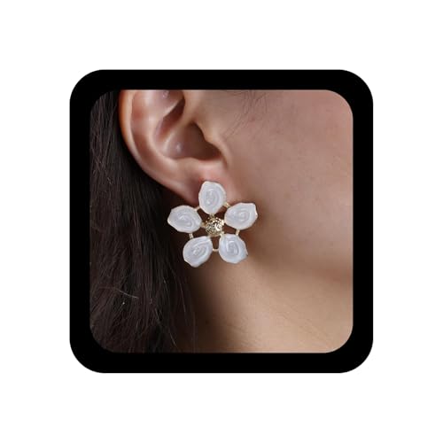 Xmsrn Vintage Weißes Öl Tropfen Blume Ohrringe Übertrieben Blume Ohrstecker Ohrringe Emaille Blumen Hochzeit Ohrstecker Weiß Pfirsich Blüte Schmuck Für Frauen von Xmsrn