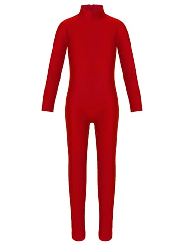 Xnihocha Ballettanzug Mädchen Lange Ärmel Turnanzug mit Reißverschluss Ballett Tanzbody Einteiliger Langarm Trikot Stretch SportBody Rot 104-110 von Xnihocha