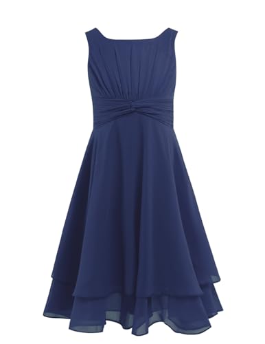 Xnihocha Chiffon Brautjungfer Kleid Mädchen Kinder Ärmellos Festliches Kleid Hochzeit A-Linie Abendkleid Geburtstag Partykleid Ballkleider Navy blau 152 von Xnihocha