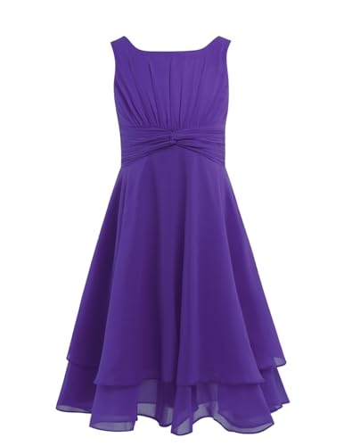 Xnihocha Chiffon Brautjungfer Kleid Mädchen Kinder Ärmellos Festliches Kleid Hochzeit A-Linie Abendkleid Geburtstag Partykleid Ballkleider Violett 170 von Xnihocha