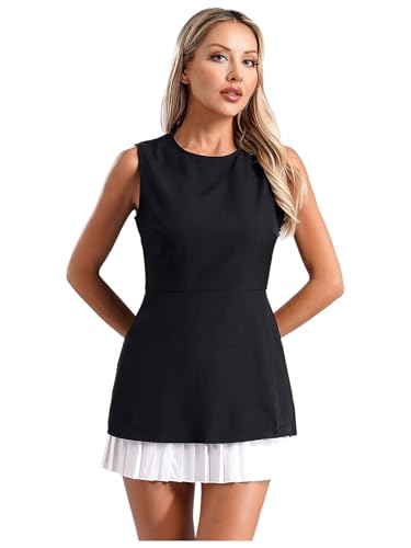 Xnihocha Damen Freizeit Minikleid Einfarbig Ärmelloses Bodycon Kurz Enges Plissiertes Kleid A-Linien Abendkleider Casual Party Schwarz S von Xnihocha