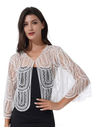 Xnihocha Damen Pailletten Bolero Kurze Strickjacke 3/4 Ärmel Schulterjacke Festlich Jäckchen Shrug Top für Hochzeit Patrykleid Weiß Einheitsgröße Xnihocha Damen Pailletten Bolero Kurze Strickjacke 3/4 Ärmel Schulterjacke Festlich Jäckchen Shrug Top für Hochzeit Patrykleid Weiß Einheitsgröße von Xnihocha
