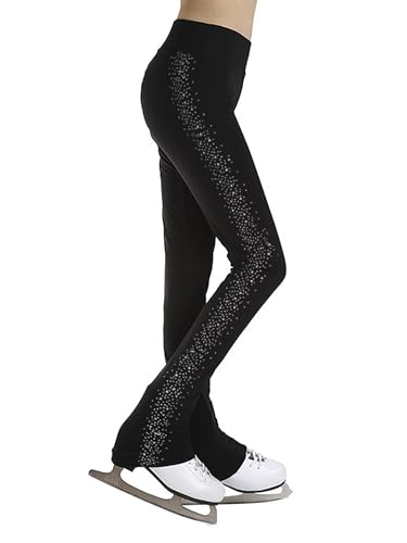 Xnihocha Eiskunstlauf Strumpfhose Mädchen Kinder Lang Leggings Hohe Taille Tanzhose Mit Strass Yoga Gymnastik Sport Hose Schwarz 170 von Xnihocha