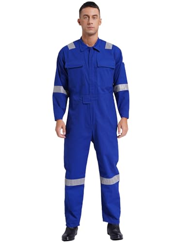 Xnihocha Herren Arbeitsoverall Overall Langarm Einteiler Arbeitsanzug aus 100% Baumwolle Reflektierende Streifen Lang Jumpsuit Blau XL von Xnihocha