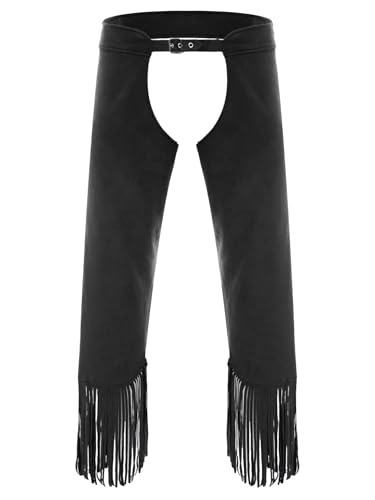 Xnihocha Herren Cowboy Wildleder Hose mit Fransen Lang Ouvert Schlaghose Überhose Vintage Leggings Halloween Kostüm Schwarz XL von Xnihocha