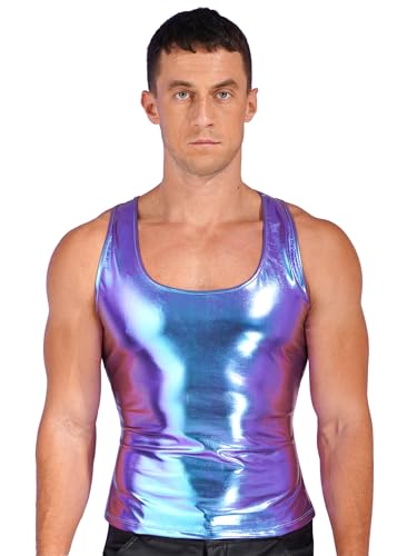 Xnihocha Herren Metallic Unterhemd Slim Fit Ärmellos Glänzende Tank Top Runder Hals Weste Rave Tanz Kurz Oberteil für Clubwear Karneval Bunt XL von Xnihocha