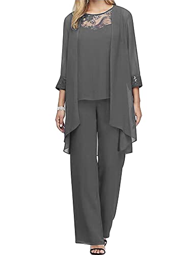 Xnihocha Hosenanzug Damen Chiffon 3-Teiliges Abendanzug Sets Tank Top +Cardigen +Weites Bein Hose Sexy Outfit Cocktail Party Große Größen Party Outfit Grau XXL von Xnihocha