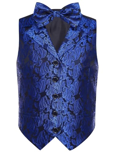 Xnihocha Jungen Kinder Gentleman Anzug Ärmellos Jacquard-Muster Weste mit Fliege Formelles Tank Top Smoking Outfits Blau 122-128 von Xnihocha