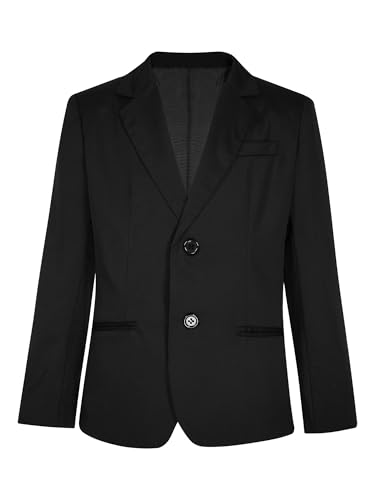 Xnihocha Jungen Sakkos Kinder Festlich Anzugjacke Langarm Blazer Slim Fit 2-Knopf Einfarbig Oberbekleidung Hochzeit Smoking Outfits Schwarz 158-164 von Xnihocha