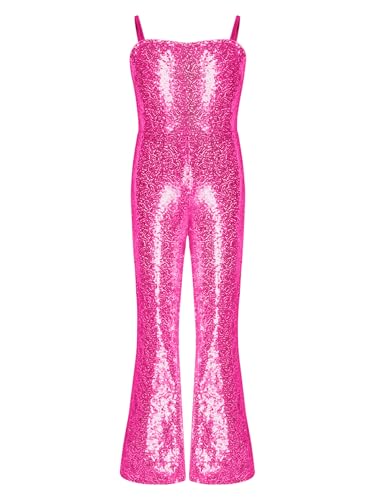 Xnihocha Kinder Mädchen Pailletten Jumpsuit Lang Hosenanzug Glänzend Overall Elegant Ganzkörperanzug Party Hochzeit Bekleidung Hot Pink 170 von Xnihocha