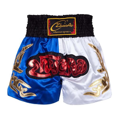 Xnihocha Kinder Muay Thai Boxen Short Hose Jungen Boxhosen Kickboxen MMA Kampfsport Boxhosen Fitnessstudio Training Blau Weiss 134-140 von Xnihocha
