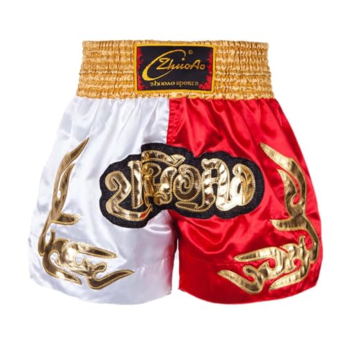 Xnihocha Kinder Muay Thai Boxen Short Hose Jungen Boxhosen Kickboxen MMA Kampfsport Boxhosen Fitnessstudio Training Gelb & Weiß & Rot 122-128 von Xnihocha