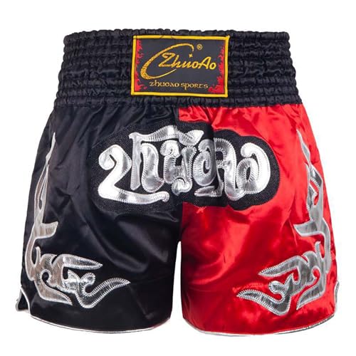 Xnihocha Kinder Muay Thai Boxen Short Hose Jungen Boxhosen Kickboxen MMA Kampfsport Boxhosen Fitnessstudio Training Schwarz Rot 122-128 von Xnihocha