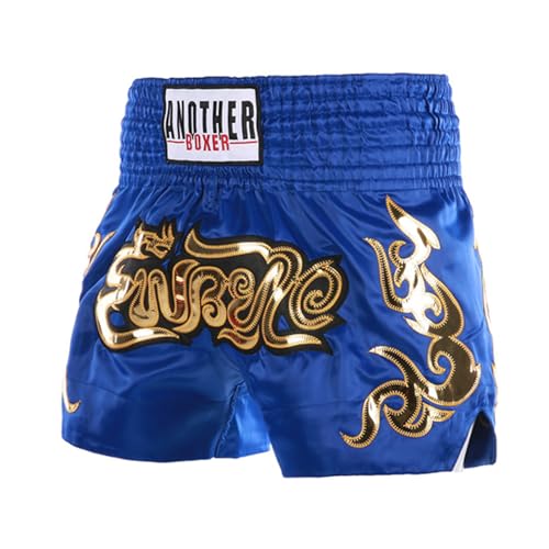 Xnihocha Kinder Muay Thai Boxen Short Jungen MMA Training Kurz Short Metallic Satin Kickboxen Hose für Sport und Fitness Blau 110-122 von Xnihocha