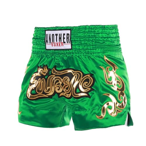 Xnihocha Kinder Muay Thai Boxen Short Jungen MMA Training Kurz Short Metallic Satin Kickboxen Hose für Sport und Fitness Grün 110-122 von Xnihocha